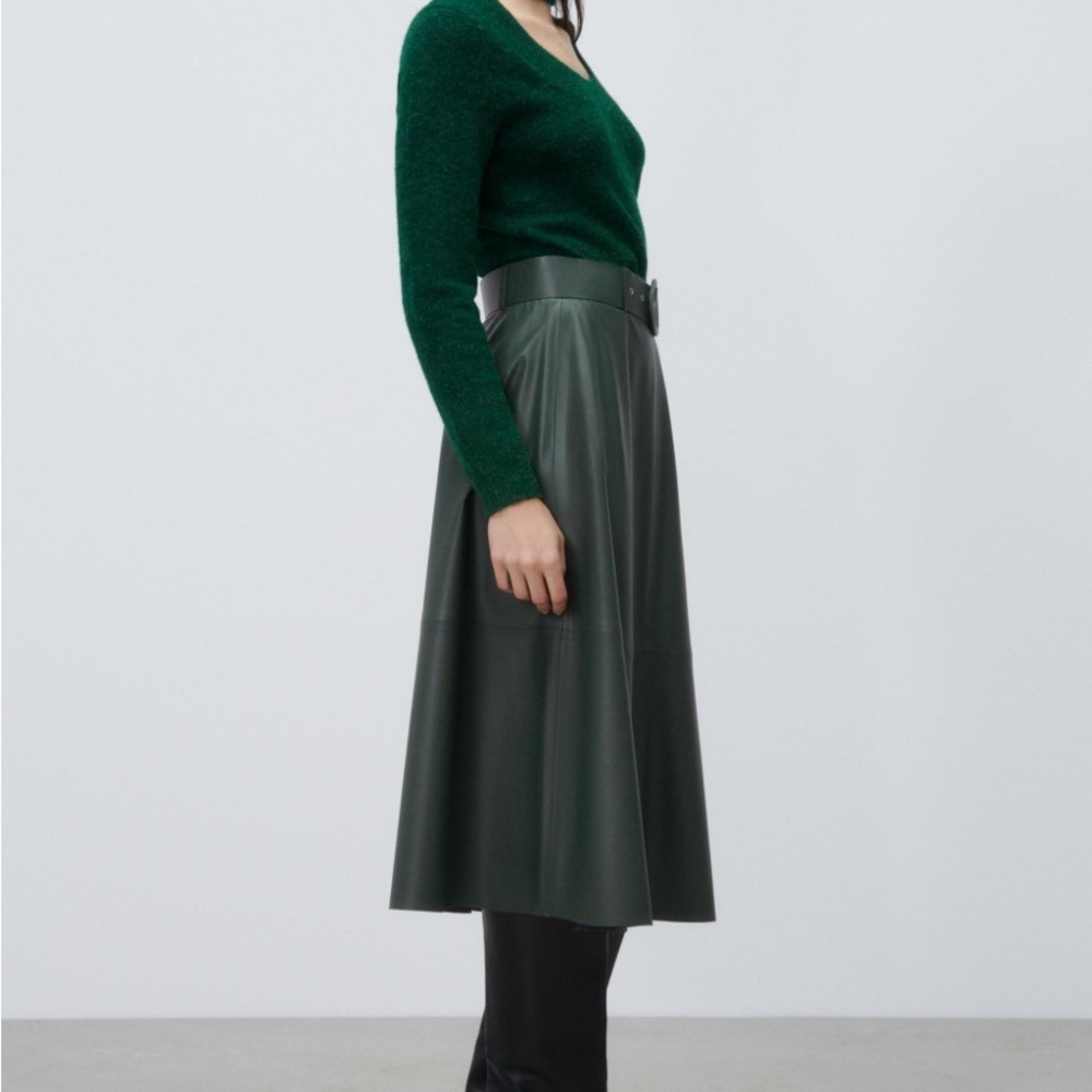Zara Green Faux Leather Skirt